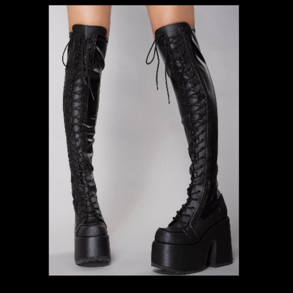 NEW DEMONIA - CAMEL 300 Black Platform Thigh-High Boots - Picture 4 of 4